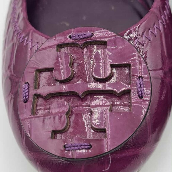 Tory Burch Reva Sweet Plum Leather Croc Embossed Flats NWT!  NEW! 7 1/2 - Picture 3 of 12
